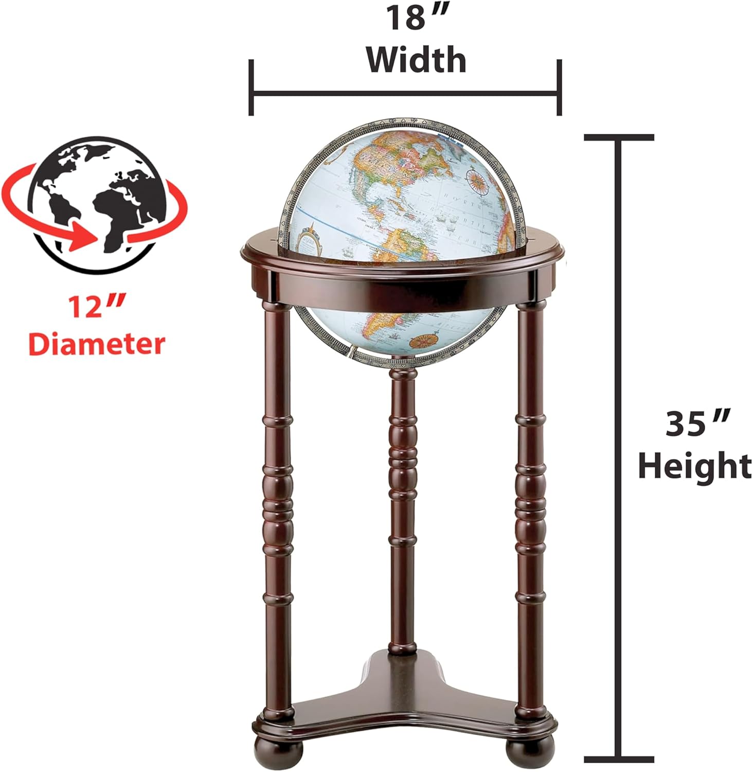 Lancaster 12″ Cherry Wood Stand & Blue Ocean Globe