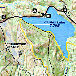 Lake Tahoe, Road and Recreation Map, California and Nevada, America.