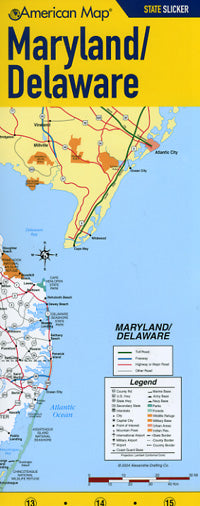 Delaware and Maryland "State Slicker" Road and Tourist Map, America.