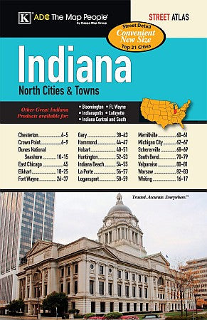 Indiana State Regional Cities & Towns Street ATLAS, Indiana, America.