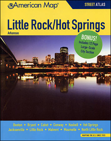 Little Rock and Hot Springs Street Atlas, Arkansas, America.