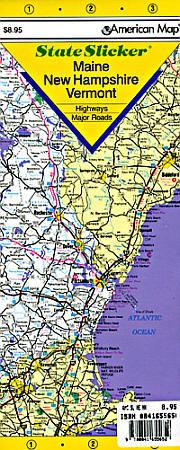 Vermont, Maine and New Hampshire "StateSlicker" Road and Tourist Map, America.