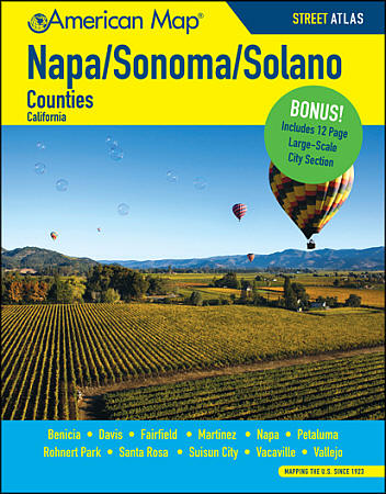 Napa, Sonoma and Solano Counties Street ATLAS, California, America.