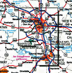 Virginia "StateSlicker" Road and Tourist Map, America.