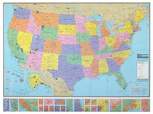 World and the United States, 2-Map Set WALL Map.