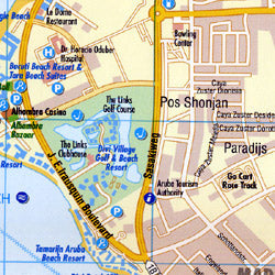 Aruba Road and Shaded Relief Tourist Map, Netherlands Antilles, West Indies.