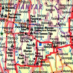 Bali and Lombok Islands, Road and Shaded Relief Tourist Map, Indonesia.