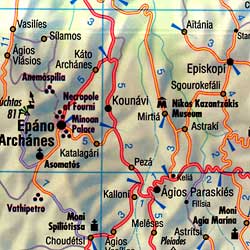 Crete Road and Shaded Relief Tourist Map, Greece.