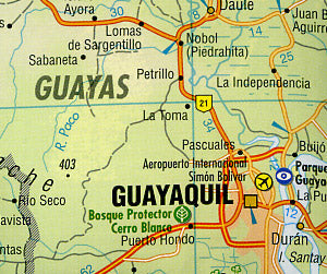 Ecuador Road and Shaded Relief Tourist Map.