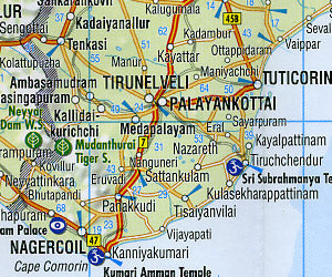 India South Road and Shaded Relief Tourist Map.