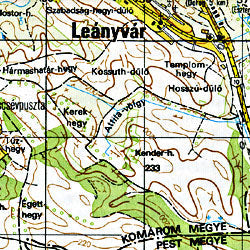 Gerecse Road and Shaded Relief Tourist Map, Hungary.