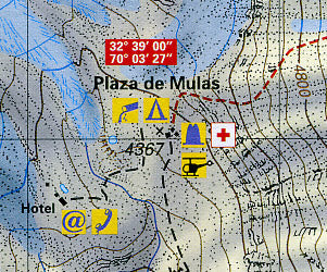 Aconcagua Climbing and Trekking Road Map, Chile.