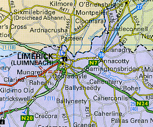 Ireland Visitor's Road and Shaded Relief Tourist Map.