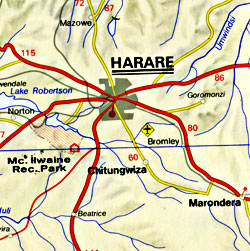 Mozambique Road and Shaded Relief Tourist Map.