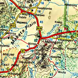 Tanzania and Kenya, Road and Tourist Map.