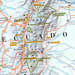 Peru, Colombia, Venezuela, and Ecuador, Road and Shaded Relief Tourist Map.