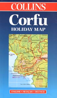 Corfu Island, Road and Shaded Relief "Holiday" Map, Greece.