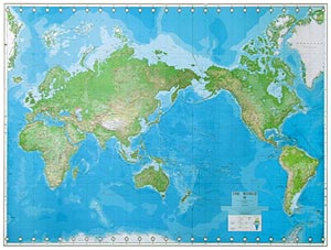 World Physical "6 Sheet" WALL Map.