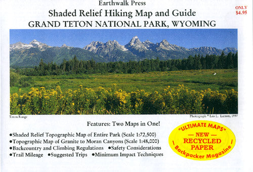 Grand Teton National Park, Road and Recreation Map (Hiking), Wyoming, America.