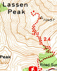 Lassen Volcanic National Park, Road and Recreation Map, California, America.