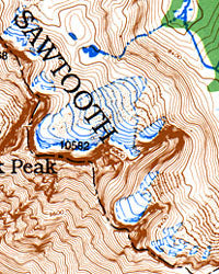 Sawtooth Wilderness, Road and Topographic Recreation Map, Idaho, America.