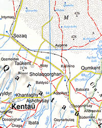 Central Asia (including Kyrgyzstan [Kirghizstan]) Road and Shaded Relief Tourist Map.