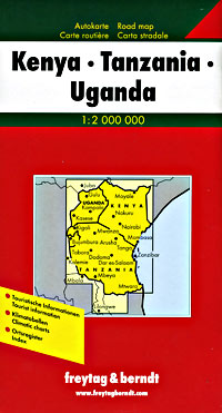 East Africa: Kenya, Tanzania, and Uganda, Road and Tourist Map.