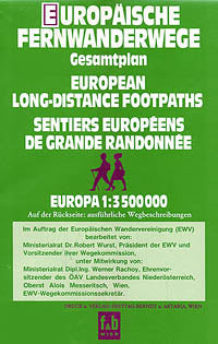 Europe Long Distance "FOOTPATHS" Road and Shaded Relief Tourist Map.