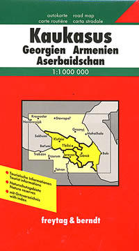 Caucasus Region: Georgia Republic, Armenia, and Azerbaijan, Road and Shaded Relief Tourist Map, Caucasus Mountains.