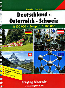 Germany, Austria and Switzerland Shaded Relief Tourist Road ATLAS.