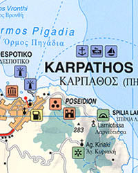 Karpathos Island, Road and Tourist Map, Greece.