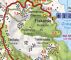 Kefallonia and Ithaca Islands, Road and Physical Tourist Map, Greece.