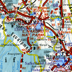 Kenya Road and Shaded Relief Tourist Map.