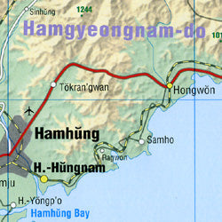 Korea, North and South, Road and Shaded Relief Tourist Map.