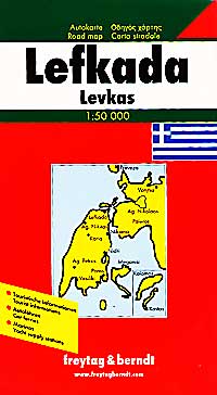 Lefkada Island, Road and Tourist Map, Greece.