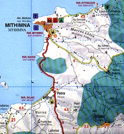 Lesbos Island Road and Shaded Relief Tourist Map.