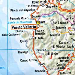 Mexico, Road and Shaded Relief Tourist Map.