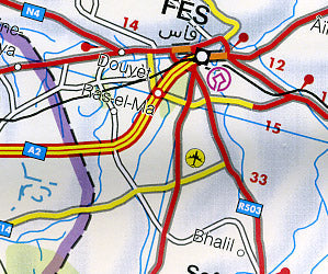 Morocco Road and Shaded Relief Tourist Map.