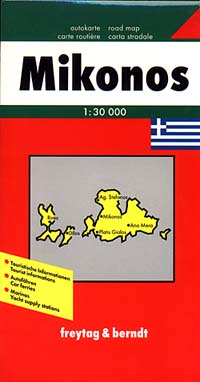 Mykonos Island, Road and Physical Tourist Map, Greece.