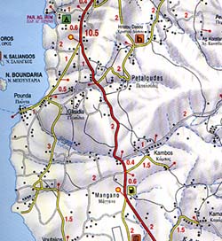 Paros Island, Road and Shaded Relief Tourist Map, Greece.