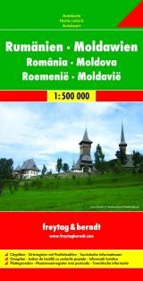 Moldova and Romania Road and Shaded Relief Tourist Map.