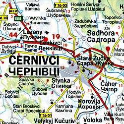 Moldova and Romania Road and Shaded Relief Tourist Map.