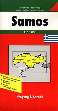 Samos Island Road and Tourist Map, Greece.