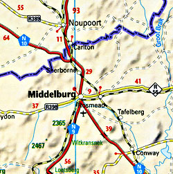 South Africa, Road and Shaded Relief Tourist Map.