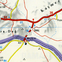 Syria, Road and Shaded Relief Tourist Map.