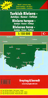 Turkey Riviera, Antalya, Kemer, Fethi, Road and Shaded Relief Tourist Map.