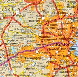 United States, Northeastern, Road and Shaded Relief Tourist Map.