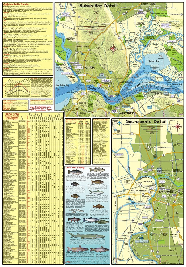 California Delta Waterways, Road and Recreation Map, California, America.