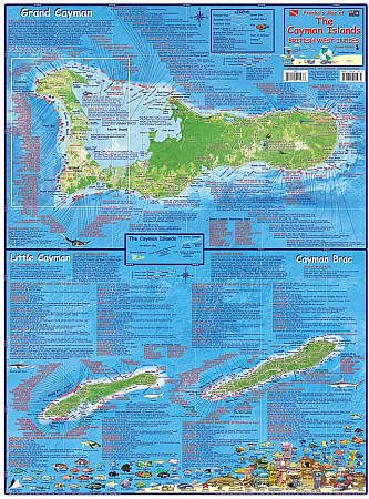 Cayman Islands Guide and Dive, Illustrated Road and Tourist Map, West Indies.