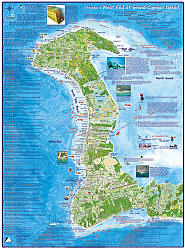 Cayman Islands Guide and Dive, Illustrated Road and Tourist Map, West Indies.